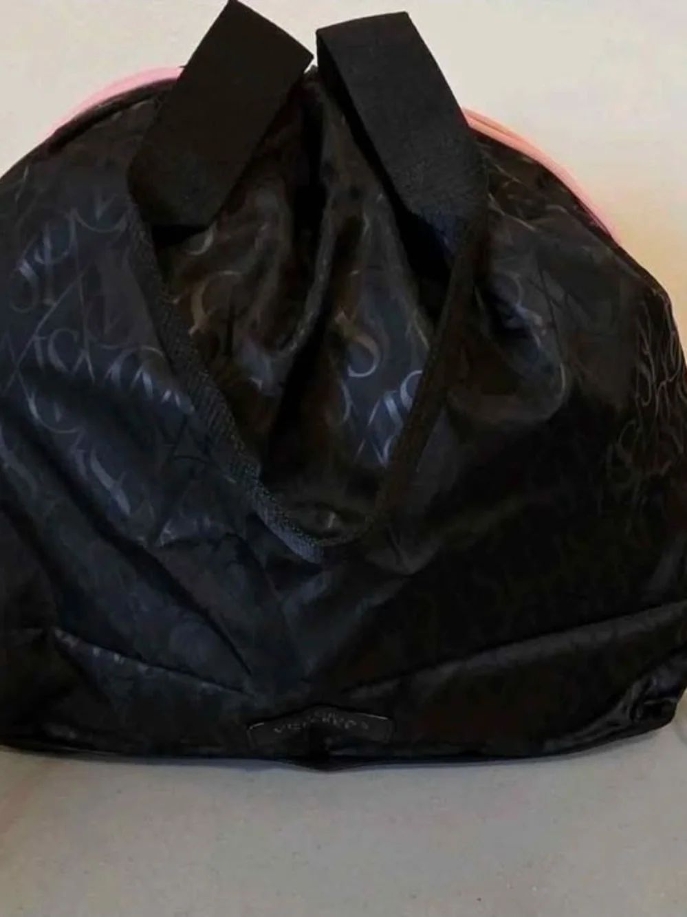 Black Drawstring Women’s Gym Bag with Pink Accents